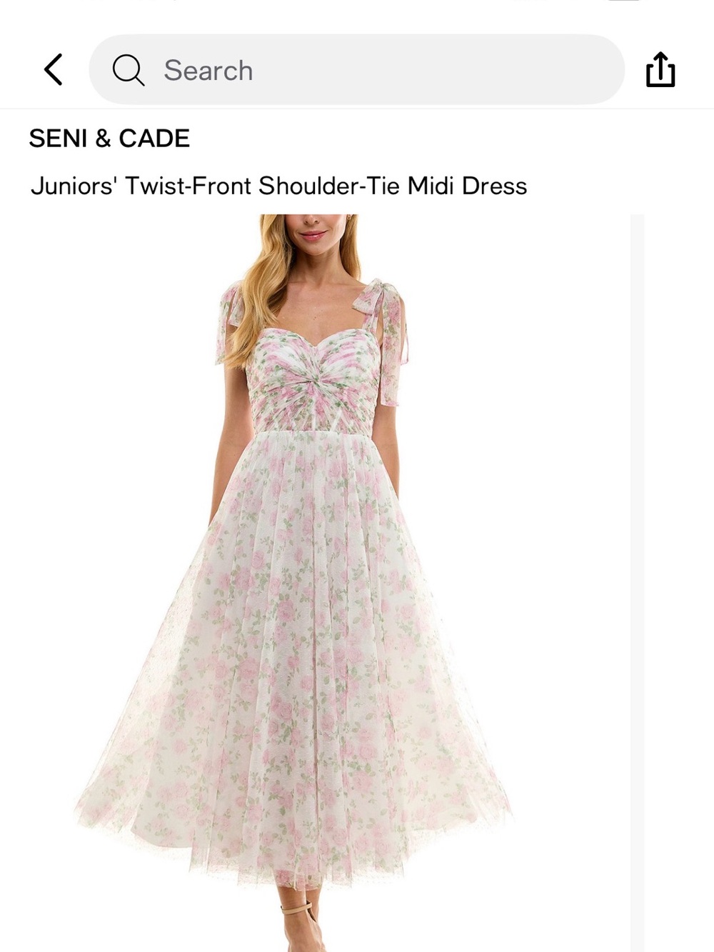 Pink Floral Twist-Front Shoulder-Tie Midi Dress